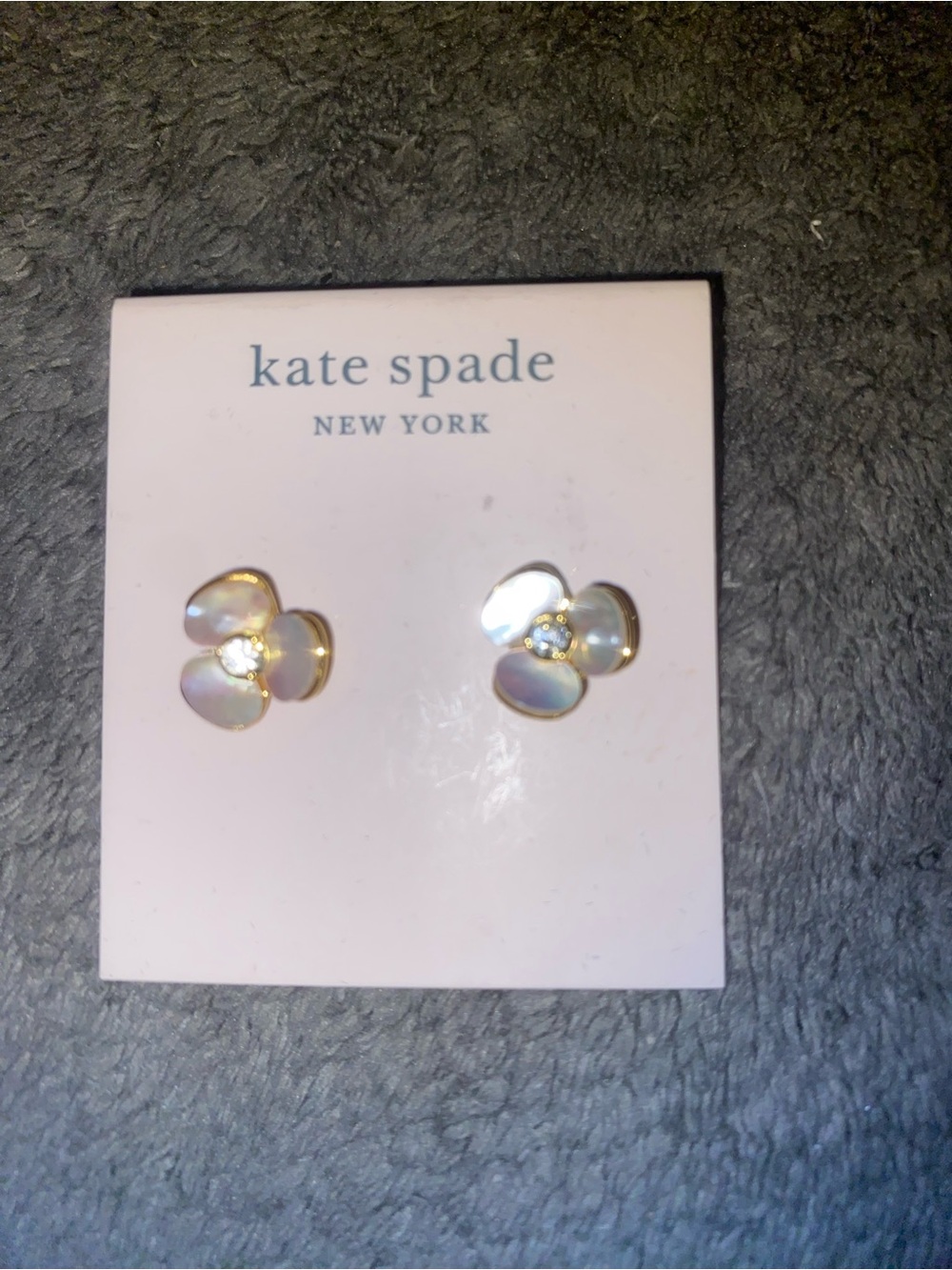 kate spade Pearl Iridescent Pansy Flower Stud Earrings - Gold Trim